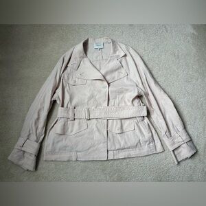 Vince stretch Drapey belted linen blend jacket, sand glow, lightweight, sz M